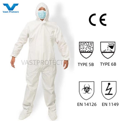 Anti-Static CE Type 5/6 Microporous/PP/SMS Industrial PPE Disposable Protective Coverall