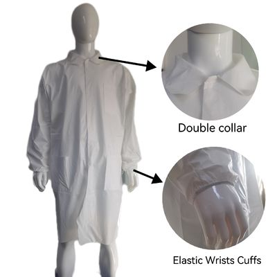 White Microporous Waterproof Dustproof Unisex Uniform Lab Coat with Elastic Wrists Cuffs