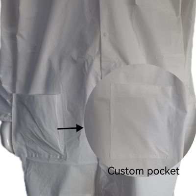 White Microporous Waterproof Dustproof Unisex Uniform Lab Coat with Elastic Wrists Cuffs