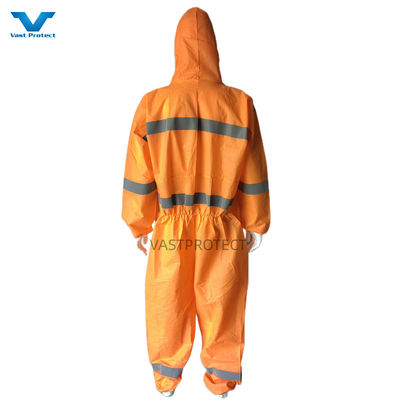 CE Type 5 6 Certified USA PPE Disposable SMS 56GSM Orange Coveralls With Reflective Tape