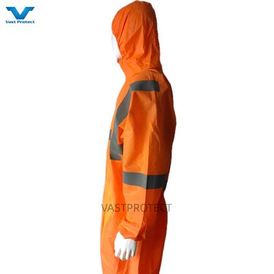 CE Type 5 6 Certified USA PPE Disposable SMS 56GSM Orange Coveralls With Reflective Tape