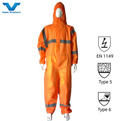 Industrial Safety Microporous SMS Protective Suit In Orange With Water Proof Function