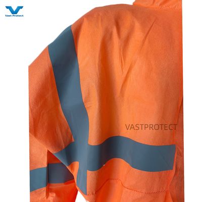 Industrial Safety Microporous SMS Protective Suit In Orange With Water Proof Function