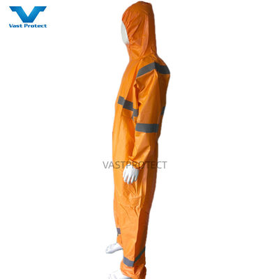 EN1149 Coverall 56GSM Microporous USA PPE Disposable With Orange Reflective Tape