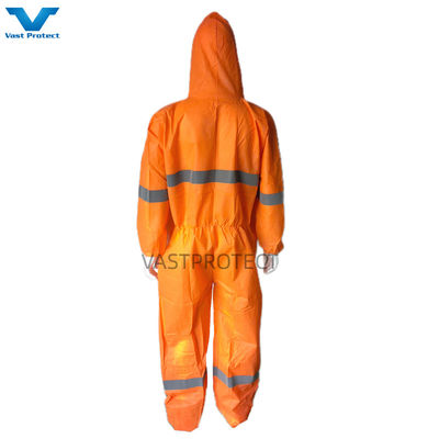 EN1149 Coverall 56GSM Microporous USA PPE Disposable With Orange Reflective Tape