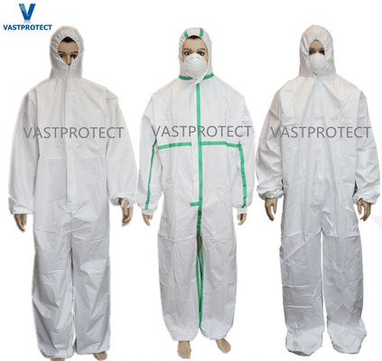 Disposable Type 5 6 Coveralls with Sealed Seam Zipper Front Hood Elastic Cuffs Ankles