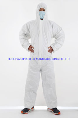 Waterproof Breathable Type 5/6 Cat 3 Disposable White Coverall with Antistatic Feature