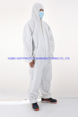 Waterproof Breathable Type 5/6 Cat 3 Disposable White Coverall with Antistatic Feature