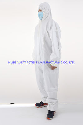 Waterproof Breathable Type 5/6 Cat 3 Disposable White Coverall with Antistatic Feature