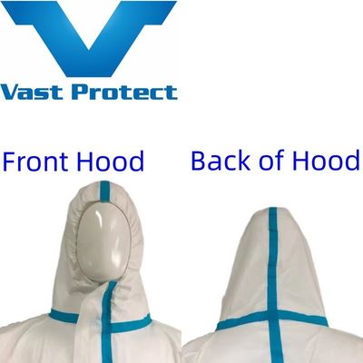 White Breathable Disposable Microporous Coverall with Customized Request and Blue Tape