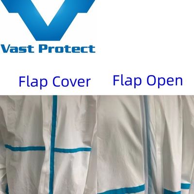 White Breathable Disposable Microporous Coverall with Customized Request and Blue Tape