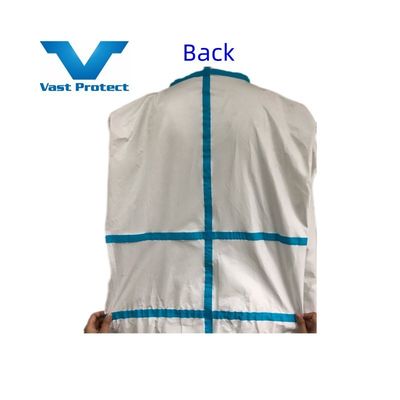 White Breathable Disposable Microporous Coverall with Customized Request and Blue Tape