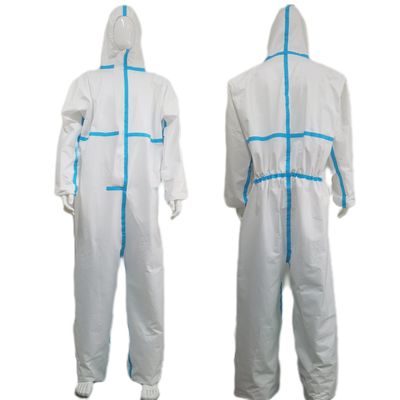 55GSM-70GSM Micro Porous Protective Hooded Work Wear Safety Chemical Coverall With Stick Strip