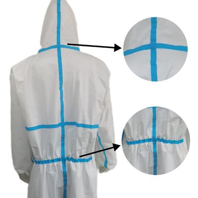 55GSM-70GSM Micro Porous Protective Hooded Work Wear Safety Chemical Coverall With Stick Strip