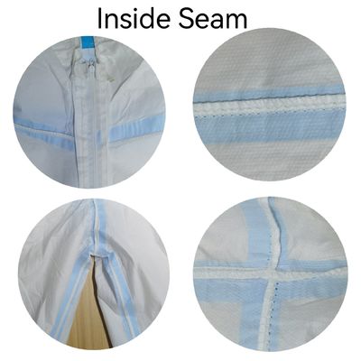 55GSM-70GSM Micro Porous Protective Hooded Work Wear Safety Chemical Coverall With Stick Strip