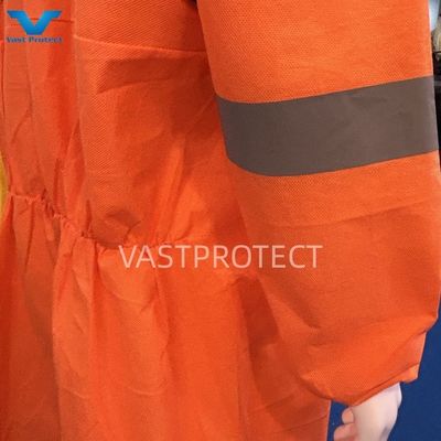Type5 6 Industrial PPE Orange SMS Disposable Coveralls Waist Style Customized Request