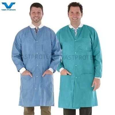 Open Fronted Custom White PP SMS Microporous Uniform Visitor Coat