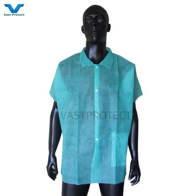 Open Fronted Custom White PP SMS Microporous Uniform Visitor Coat