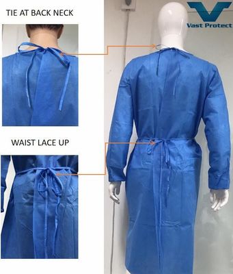 Knitted Fabric Cuff SMS Isolation Gown Tear Resistant and Hydroponic En13795-2-2019 Certified