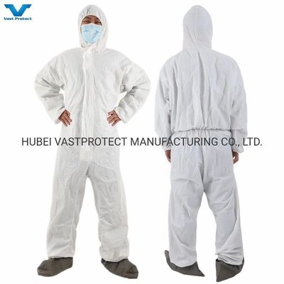 Standard Type 5 6 Nonwoven Disposable Microporous Coveralls with Grey Anti-Slip Shoe Cover