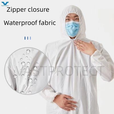 Breathable 55GSM Durable Type5 6 Industrial Microporous Hooded Protective Coverall