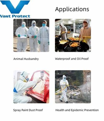 Fully Closed PP PE 55GSM Hooded Disposable Protective White Tyvek 400 Coveralls S-5XL
