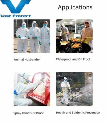 VASTPROTECT-604 PP PE White Disposable Type5 6 Coveralls for Chemical Protection