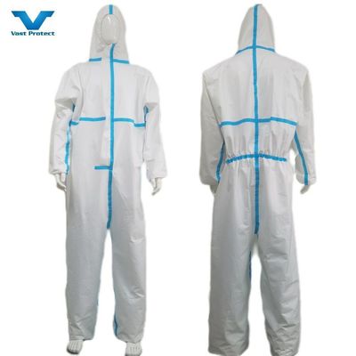 Type5/6 Standard En14126 Hooded Microporous Coverall with Tape and Without Foot Cover