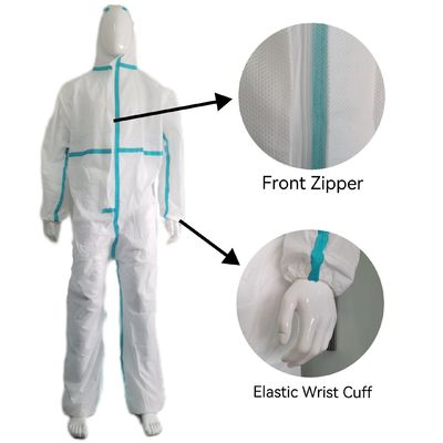 175*140cm Disposable Protective Isolation SMS Nonwoven Coverall with Heat Taped Seam