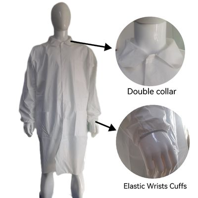 30GSM-50GSM Disposable Waterproof Dustproof Unisex Lab Coat with Elastic Wrists Cuffs