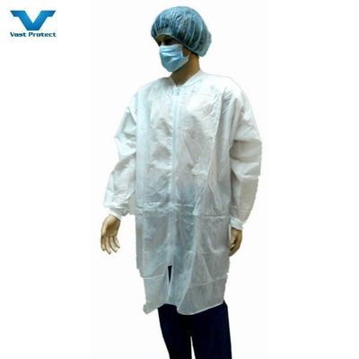Non-Woven PP Lab Coat with Elastic Cuff Snap Buttons M L XL XXL 20GSM 30GSM 40GSM White