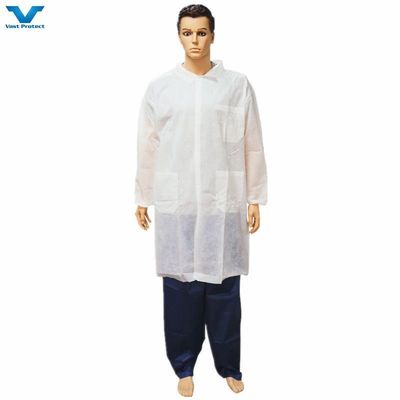 Elastic Cuff Zipper Magic Tape Velco Pockets Non-Woven PP Lab Coat for M L XL XXL Sizes