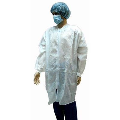 Elastic Cuff Zipper Magic Tape Velco Pockets Non-Woven PP Lab Coat for M L XL XXL Sizes