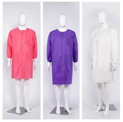 Knitted Wrist Cuffs SMS Lab Coat with Open Fronted Structure and Pockets Snaps Buttons
