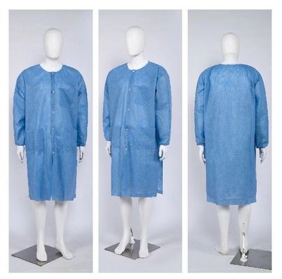 Knitted Wrist Cuffs SMS Lab Coat with Open Fronted Structure and Pockets Snaps Buttons