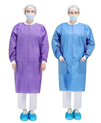 Knitted Wrist Cuffs SMS Lab Coat with Open Fronted Structure and Pockets Snaps Buttons