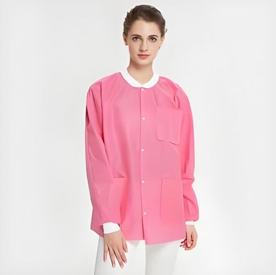 Knitted Wrist Cuffs SMS Lab Coat with Open Fronted Structure and Pockets Snaps Buttons