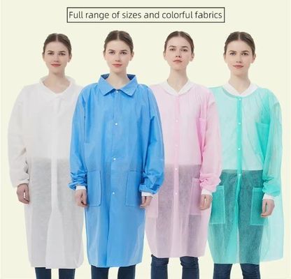 Knitted Wrist Cuffs SMS Lab Coat with Open Fronted Structure and Pockets Snaps Buttons