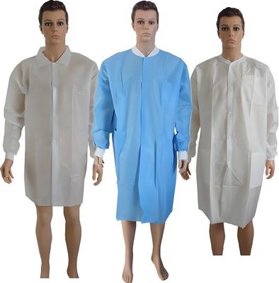 Knitted Wrist Cuffs SMS Lab Coat with Open Fronted Structure and Pockets Snaps Buttons