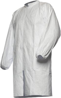 Unisex Disposable White Polypropylene Work Gowns With Elastic Wrists And Hook Loop Fasteners