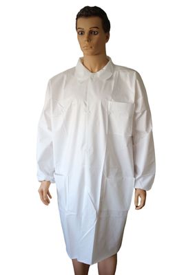 Unisex Disposable White Polypropylene Work Gowns With Elastic Wrists And Hook Loop Fasteners