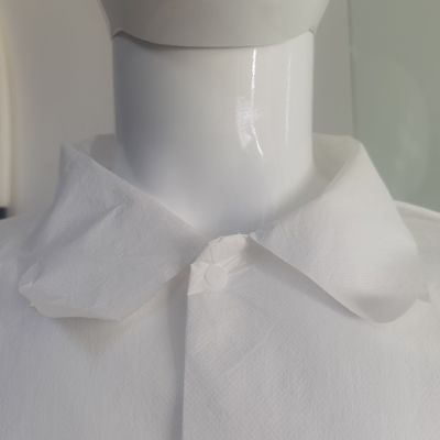Unisex Disposable White Polypropylene Work Gowns With Elastic Wrists And Hook Loop Fasteners