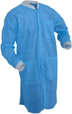 Protective Polypropylene SMS Disposable Lab Coat Blue with Pockets
