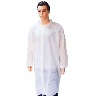 Disposable Lab Coats White No Pockets Protective Visitor Dust Polypropylene SMS Nonwoven