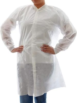 Disposable Lab Coats White No Pockets Protective Visitor Dust Polypropylene SMS Nonwoven