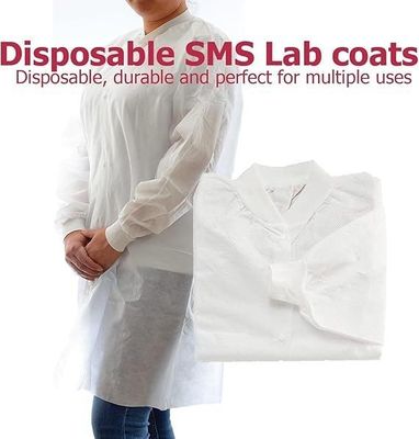 Disposable Lab Coats White No Pockets Protective Visitor Dust Polypropylene SMS Nonwoven