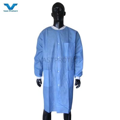 Disposable Polypropylene Lab Coat with Elastic Wrists and Snap Closure Unisex Waterproof