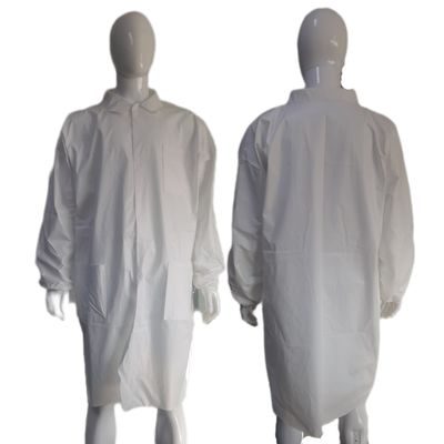 Disposable Polypropylene Lab Coat with Elastic Wrists and Snap Closure Unisex Waterproof