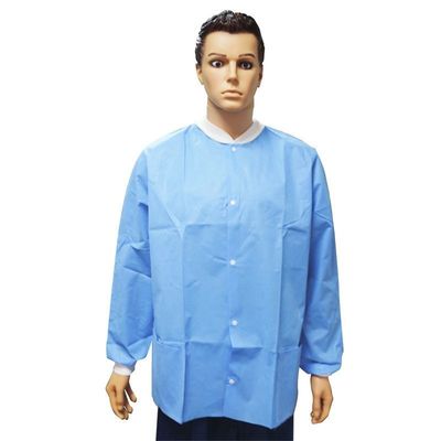 Disposable Polypropylene Lab Coat with Elastic Wrists and Snap Closure Unisex Waterproof