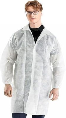 Disposable Polypropylene Lab Coat with Double Collar Dust-Proof and Breathable White